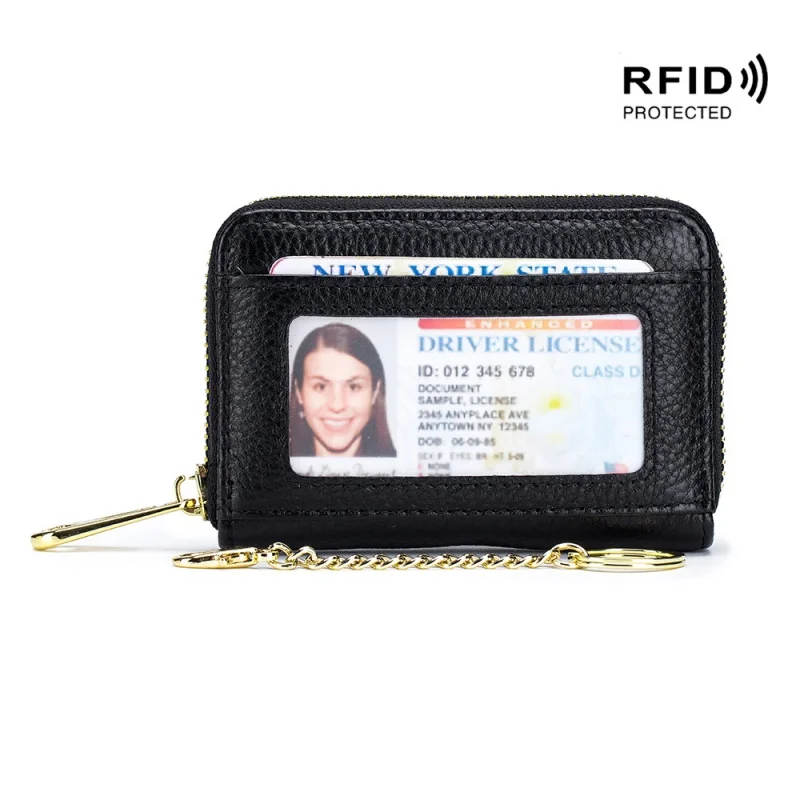 Hot Sale Cards Holder RFID Zipper Bank Card Wallet Key Case Genuine Leather Multifunctional Card Holder Wallet