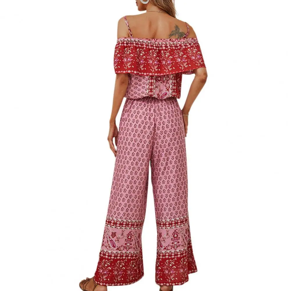 

Popular Retro Print Wide Leg Summer Jumpsuit Women Jumpsuit Polyester Quick Dry