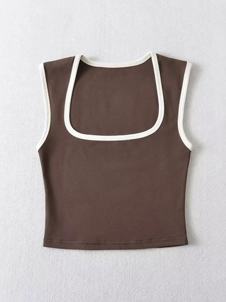 Кроп-Топ женский однотонный без рукавов с квадратным вырезом