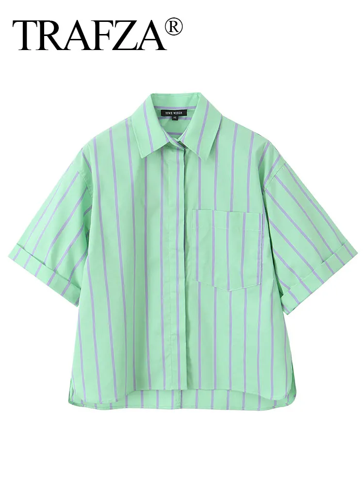 Женская блузка с отложным воротником TRAFZA свободная Укороченная рубашка в