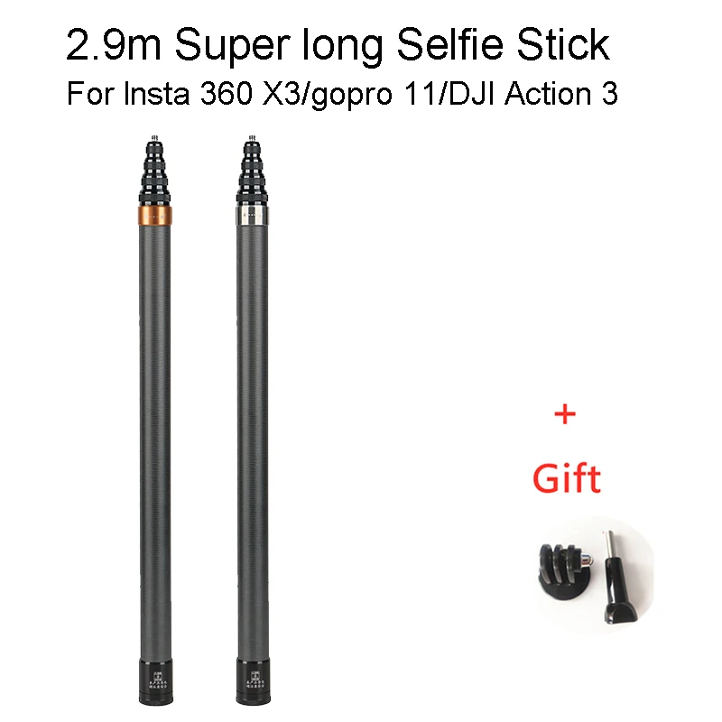 290cm Carbon Fiber Invisible Extended Edition Selfie Stick For Insta360 X3 / ONE X3 /ONE RS Accessories For GoPro Selfie Stick