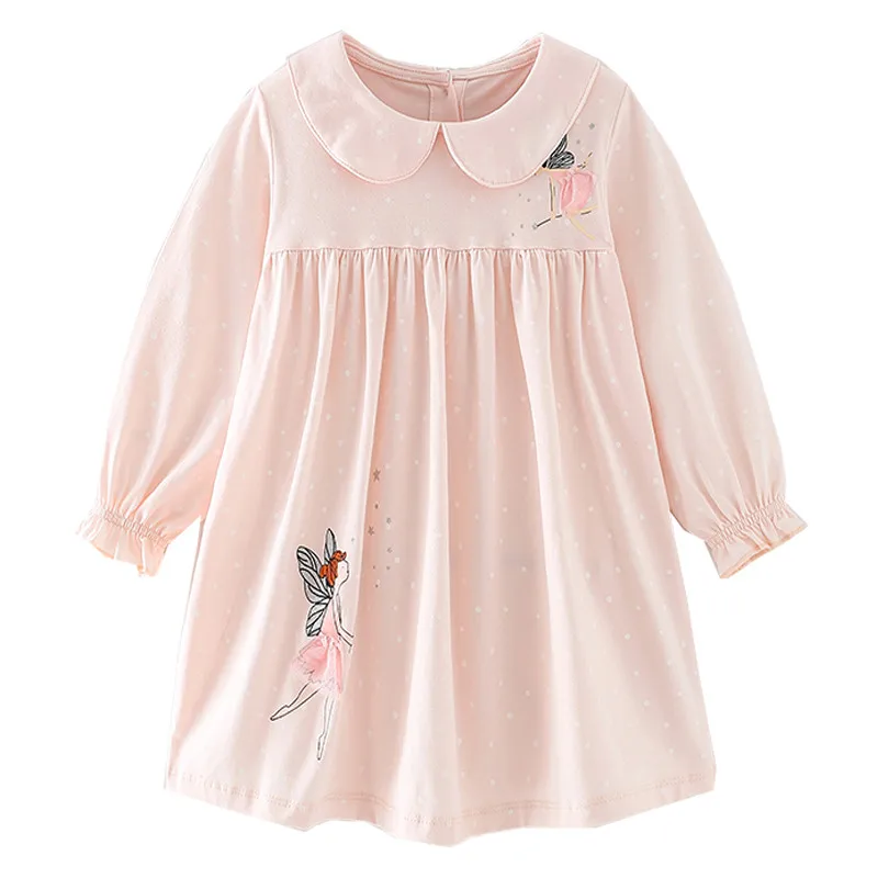 

Zeebreand Princess Girls Collar Dresses Fairy Print Hot Selling Children'S Clothing Autumn Spring Long Sleeve Cotton Kids Dress