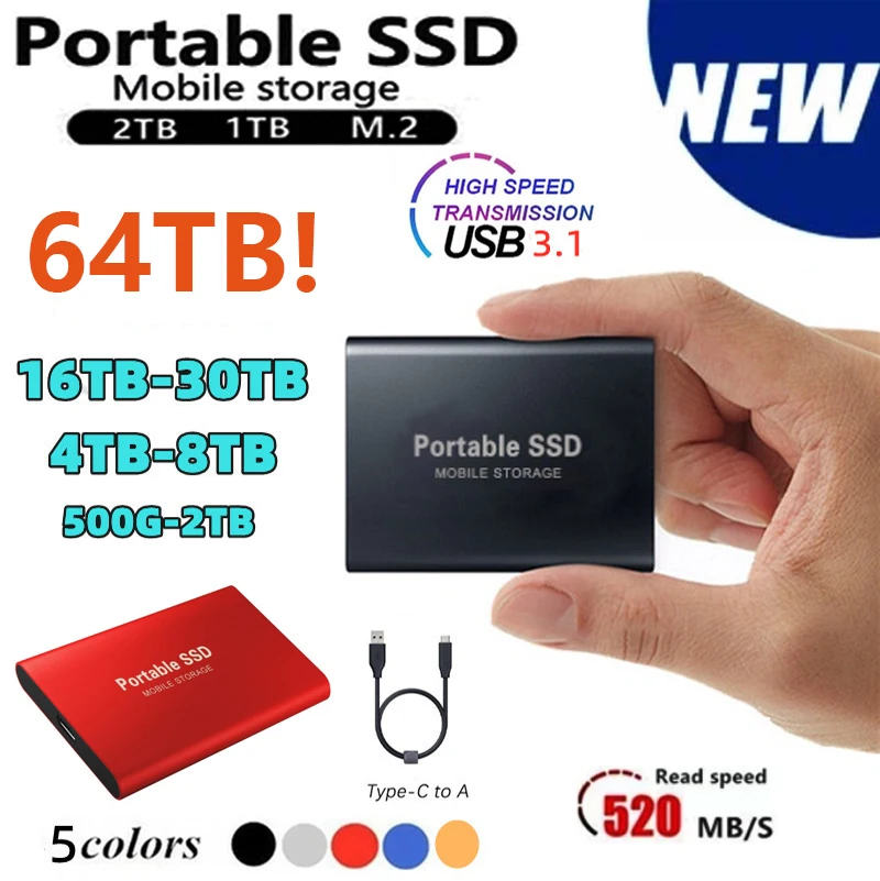 

Высокоскоростной Портативный твердотельный накопитель M.2 SSD 500 Гб, 1 ТБ, 500 Гб, портативный SSD 8 ТБ, внешний твердотельный накопитель Type-C, USB, ГБ, ...