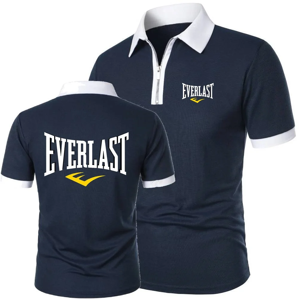 Фото EVERLAST МУЖСКИЕ рубашки поло для бега и тренировок, футболка, летняя дышащая сетчатая хлопковая футболка на молнии с лацканами, футболка для тренажерного зала, фитнеса и тренировок, поло №2