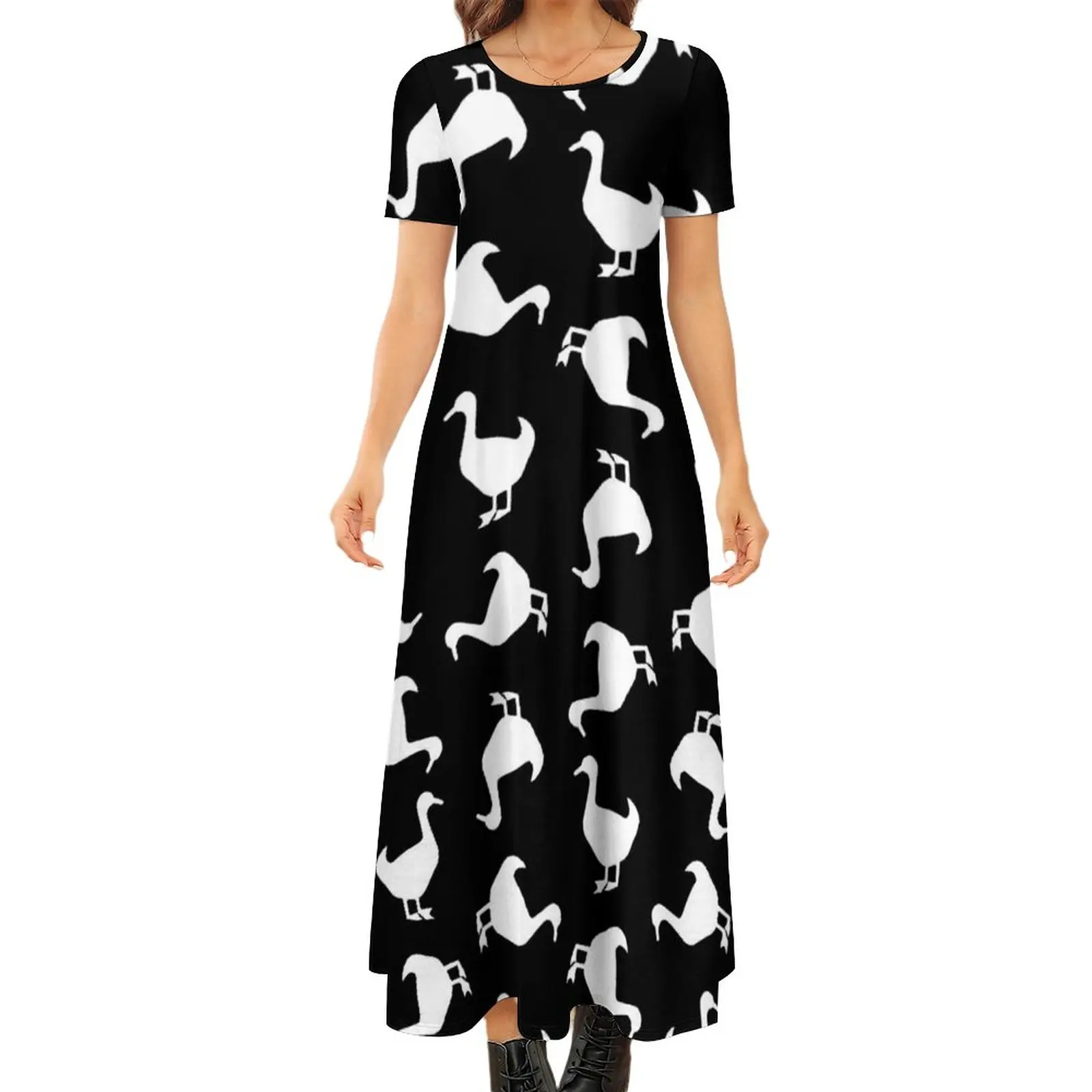

Animal Silhouette Dress Black And White Duck Korean Fashion Bohemia Long Dresses Womens Modern Maxi Dress Birthday Present