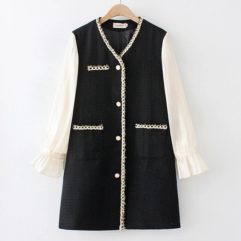 

2022 Spring Autumn Women Casual Dress Fashion Loose Long Sleeve Dresses V Neck Single-breasted Pocket Dresses Female