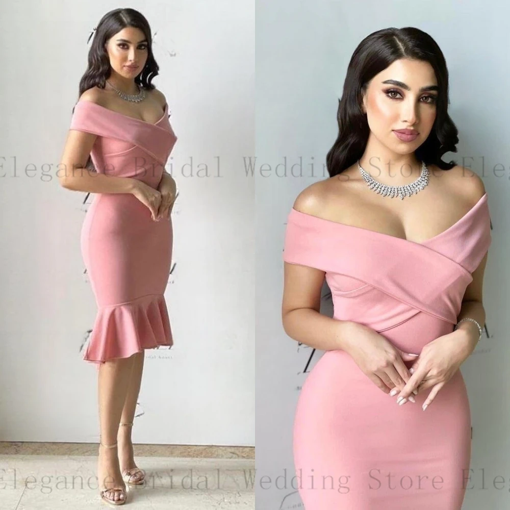 

Sexy Elegant V-Neck Pleated Trumpet Prom Dresses for Teens Midi Length Formal Dress for Women Off Shoulder vestidos para mujer