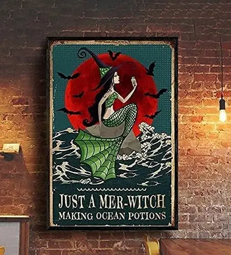 Ретро Sgn Wtch Mermd Just Mer-Wtch Mkng Ocen Pons Hppy tn cute Metl Hoween Ghost Festvl Best Gfts for Wtches Bedroom Cfe