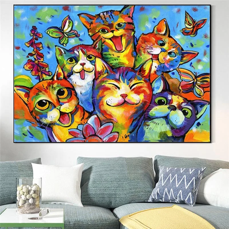 

Colorful Cat Print Art Canvas Poster For Living Room Decoration Home Wall Picture