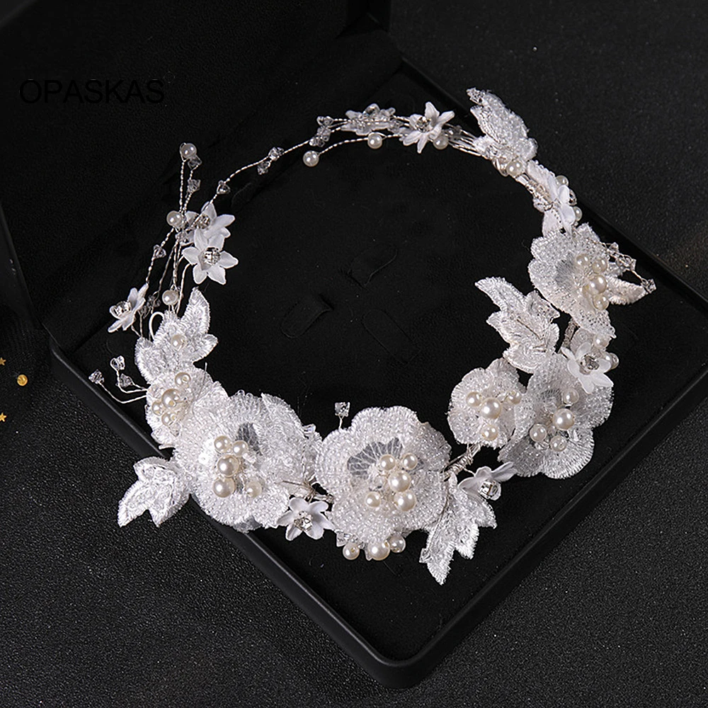 

Повязки для волос, серьги, жемчуг, свадебные аксессуары для волос для женщин, тиары с белыми цветами, Висячие Стразы, свадебные повязки на го...