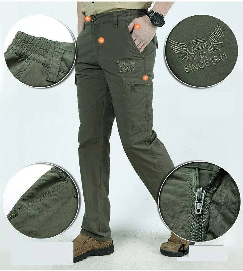 

Dry Casual Pants Men Summer Military Style Trousers Men's Tactical Cargo Pants Male lightweight Waterproof Trousers