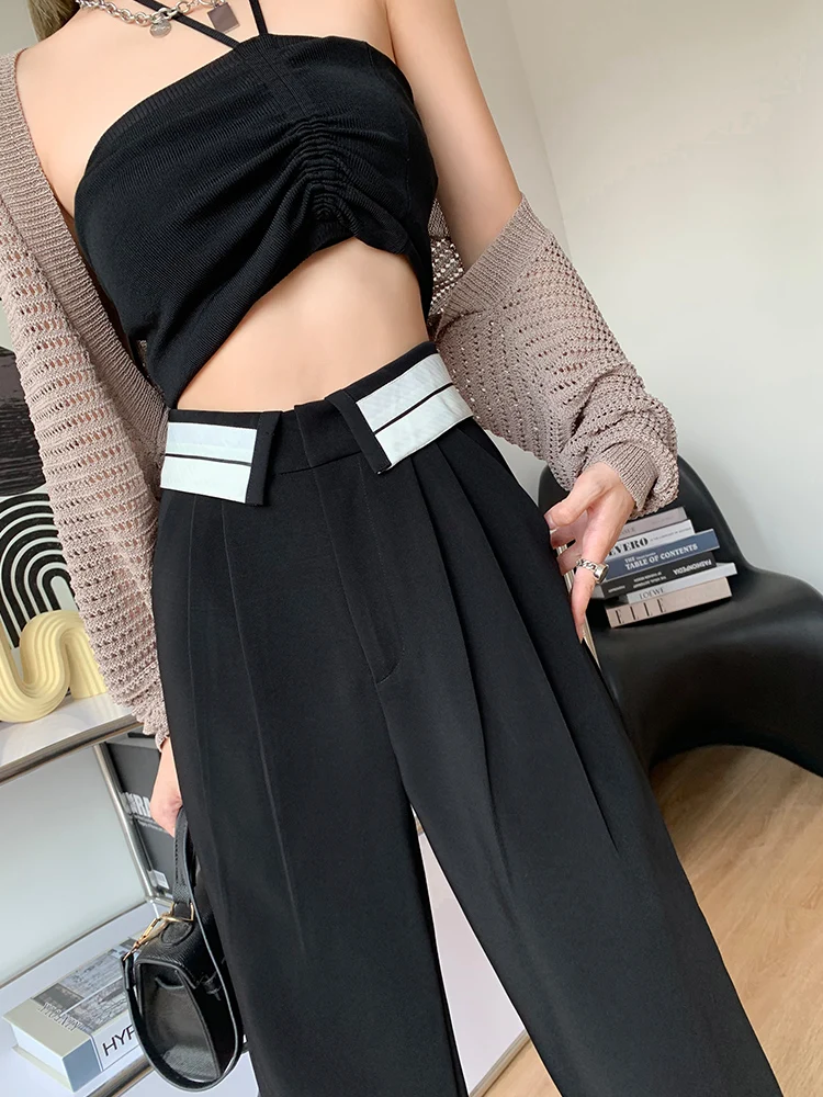 

Брюки женские Костюмные с широкими штанинами, модные офисные винтажные штаны для работы в уличном стиле, корейский стиль