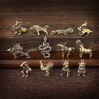 2 pieces zodiac key pendant pure brass keychain zodiac pendant desktop mini trinket ornament rat ox tiger