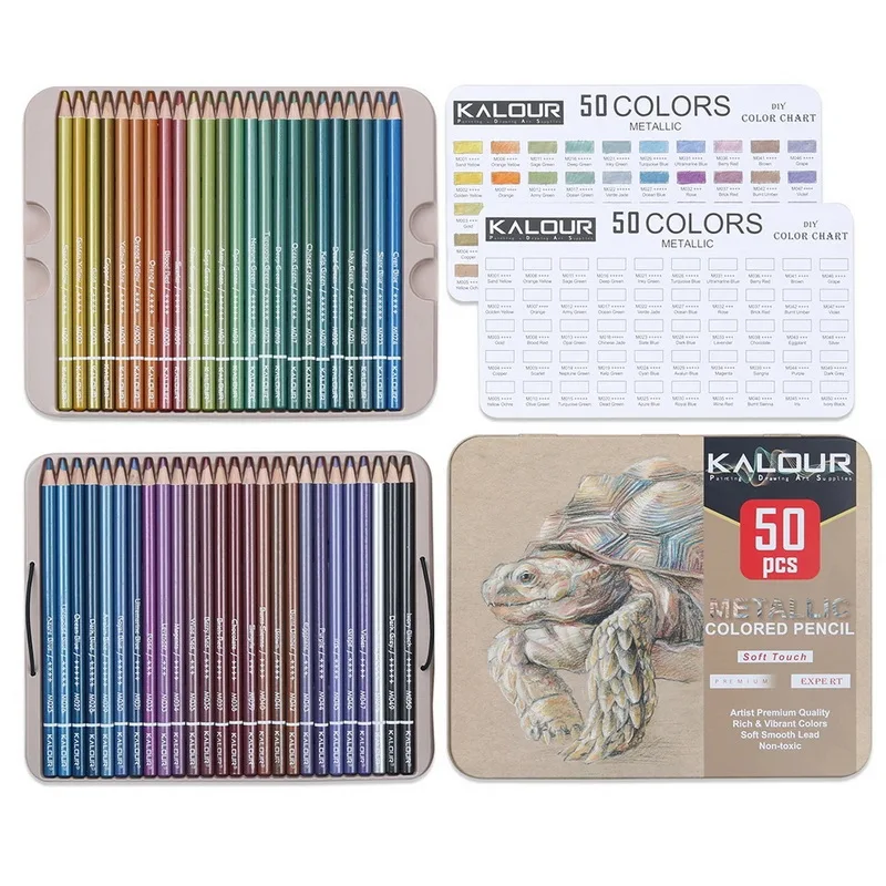 

50 металлических набросков, профессиональные принадлежности, цветной рисунок, жесткие карандаши, Набор цветных карандашей, цветные художественные карандаши