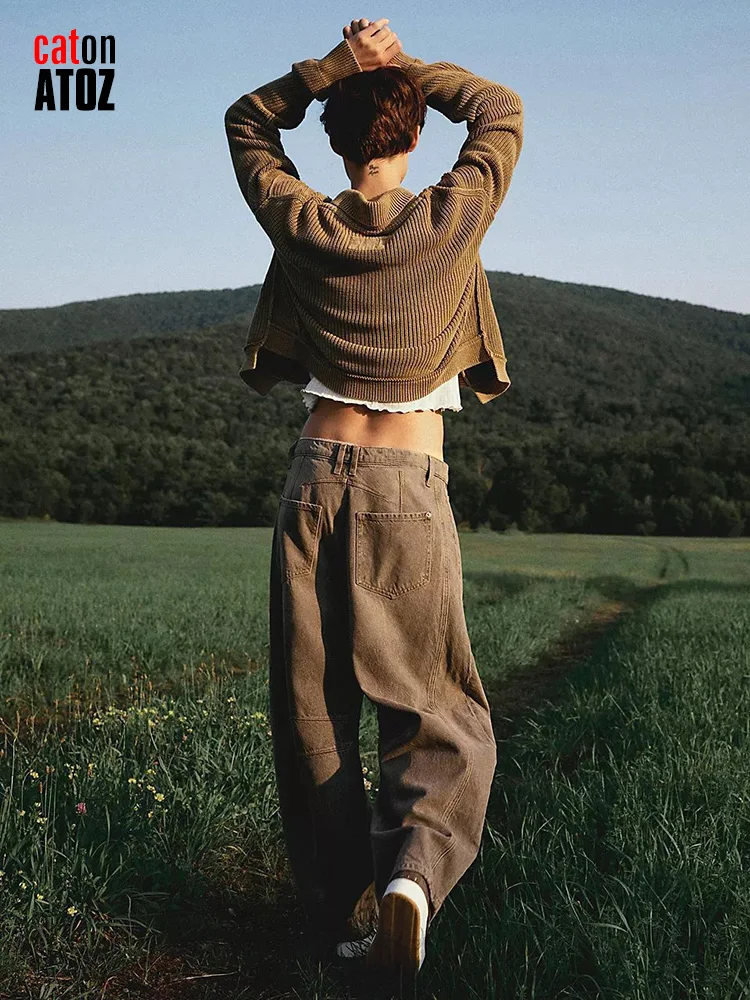 Женские джинсы баррель 2024 модные хаки свободные джинсовые шаровары с напуском