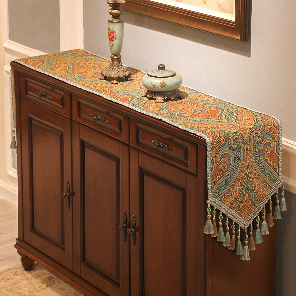

Luxury Embroidery Table Runner Table Cloth European Tasseled Chenille Table Cover Wedding Party Supplies Pillowcase Napkin