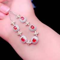meibapj natural new burned ruby gemstone luxurious bracelet 925 sterling silver red stone bangle for women fine wedding jewelry