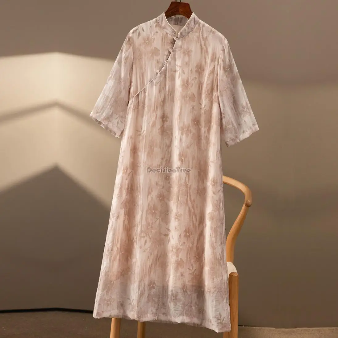 

2022 improved chinese cheongsam summer daily retro cotton and linen print chinese style casual cheongsam qipao dress female g393