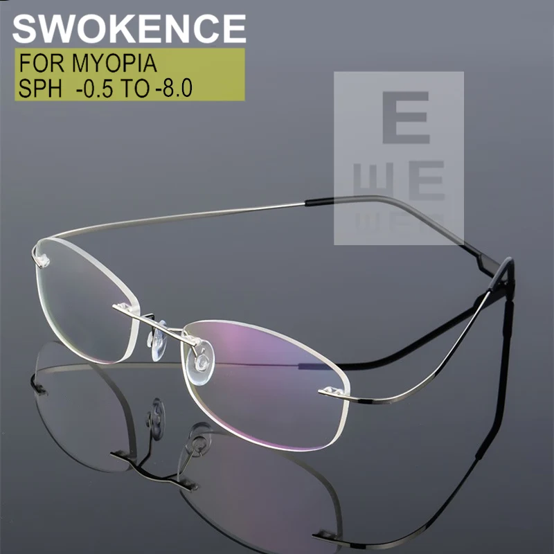 

Rimless Nearsighted Glasses Prescription -0.5 to -8.0 Men Women Alloy Frame Myopia Spectacles Photochromic or Anti Blue Ray F086