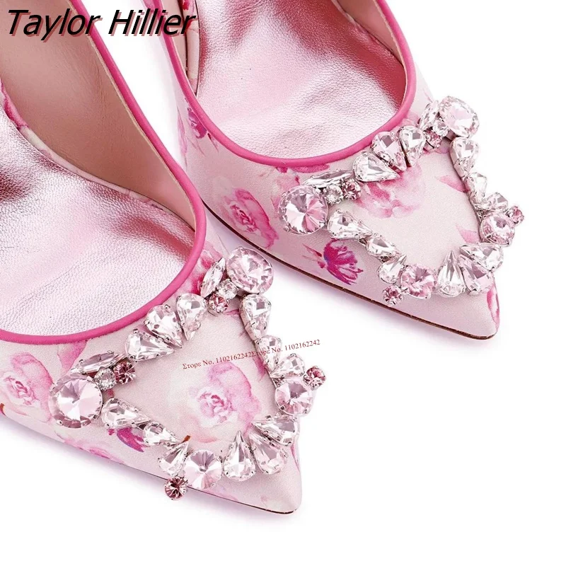 Новые туфли-лодочки с розовым принтом острым носком на шпильке закрытым для