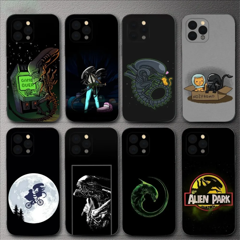 Чехол для телефона Movie A-Alien X-Xenomorph iPhone 15 14 13 12 11 XS XR X 8 7 Pro Max Plus mini силиконовый черный
