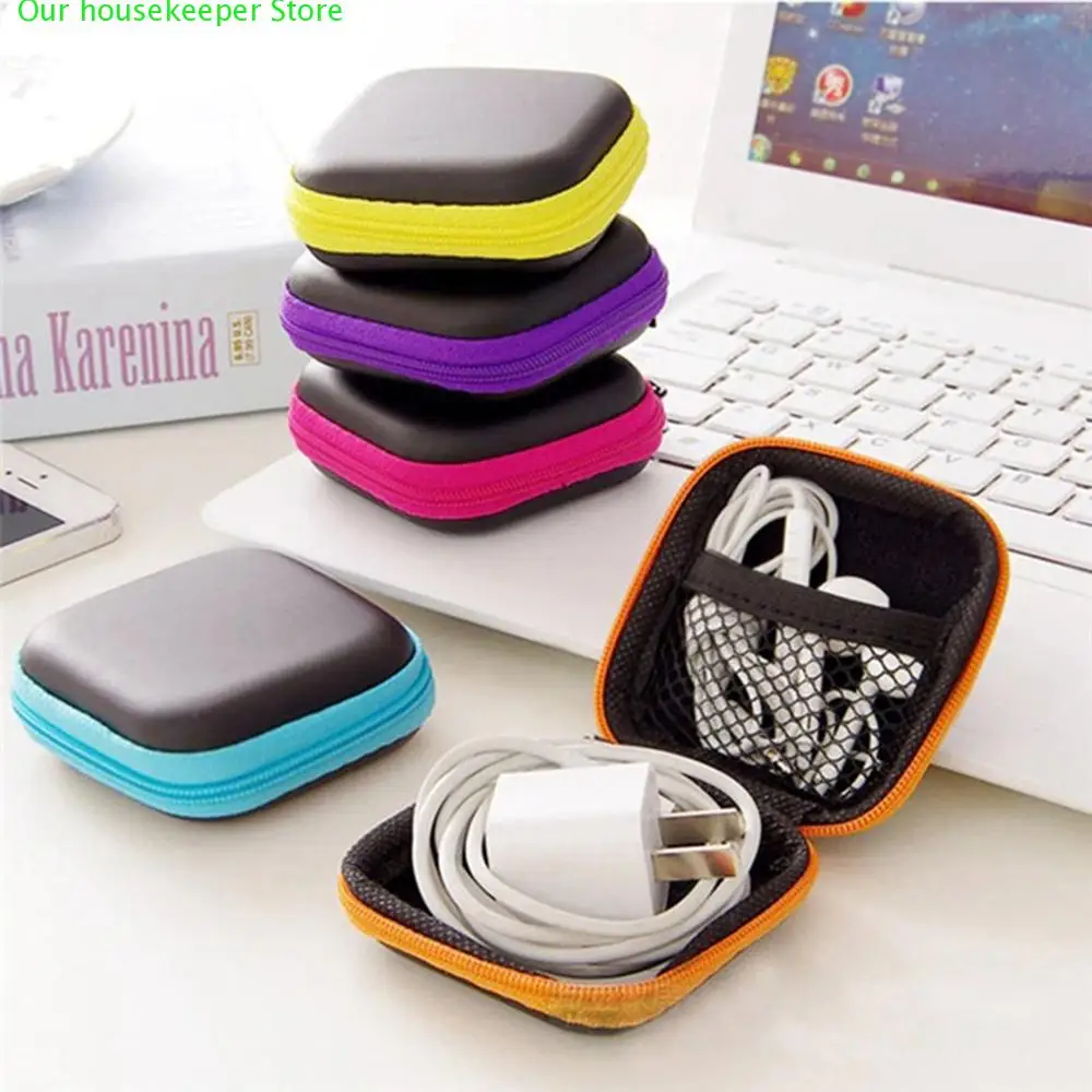

Mini Earphone Storage Bag Zipper PU Leather Protective USB Cable Organizer Portable Earbuds Pouch Container Storage Box