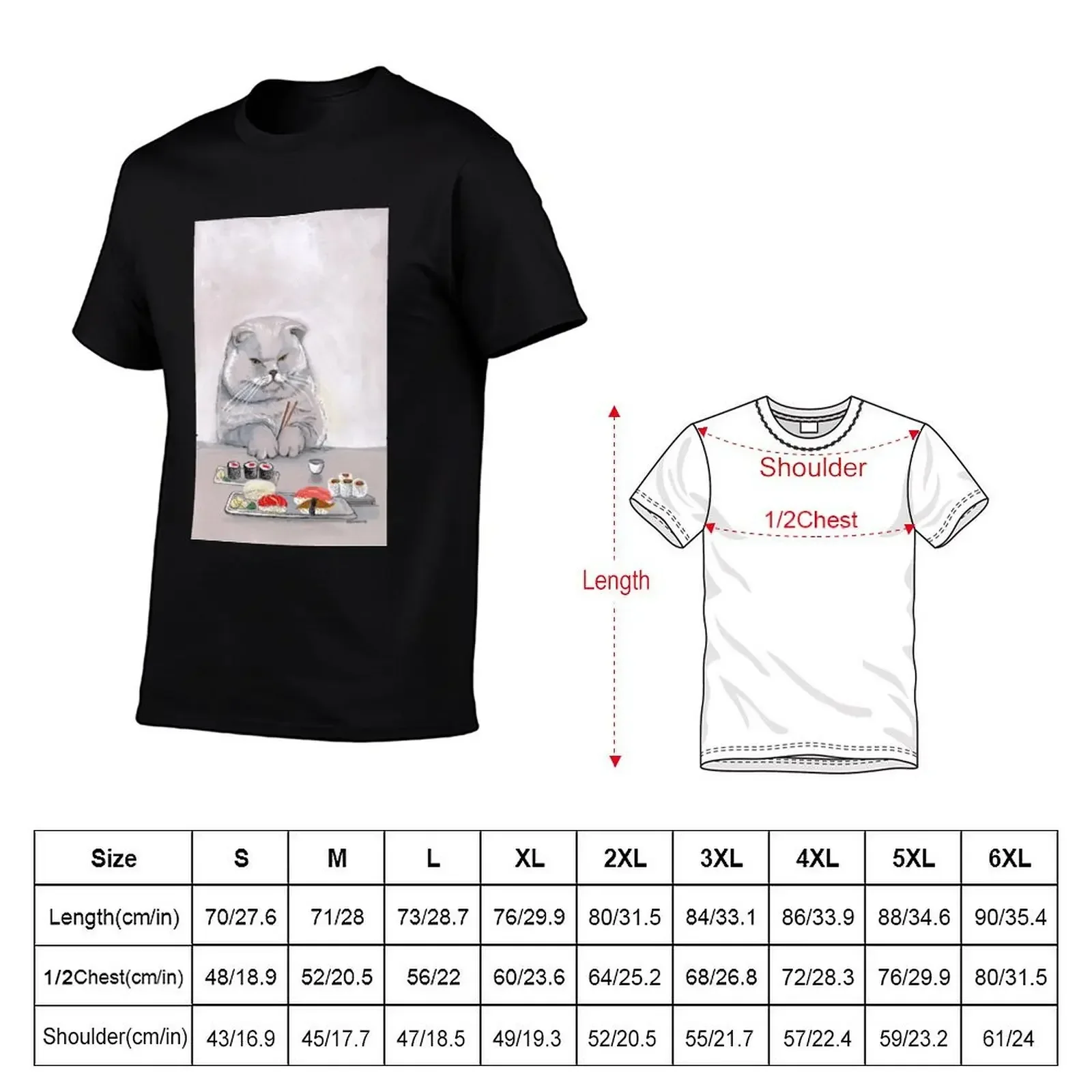 Футболка с иллюстрацией Sushi Cat 2008, футболки с рисунком, летняя одежда, уличная одежда, мужская дизайнерская одежда (art.: 3920ca48d2f23) - 3920ca48d2f23