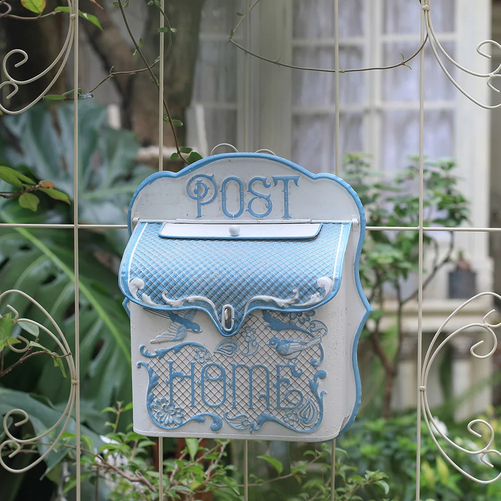 Garden Outdoor Wall Mounted Mailbox Metal Material Retro Style With Bird Pattern Leaving Message Garden Decoration