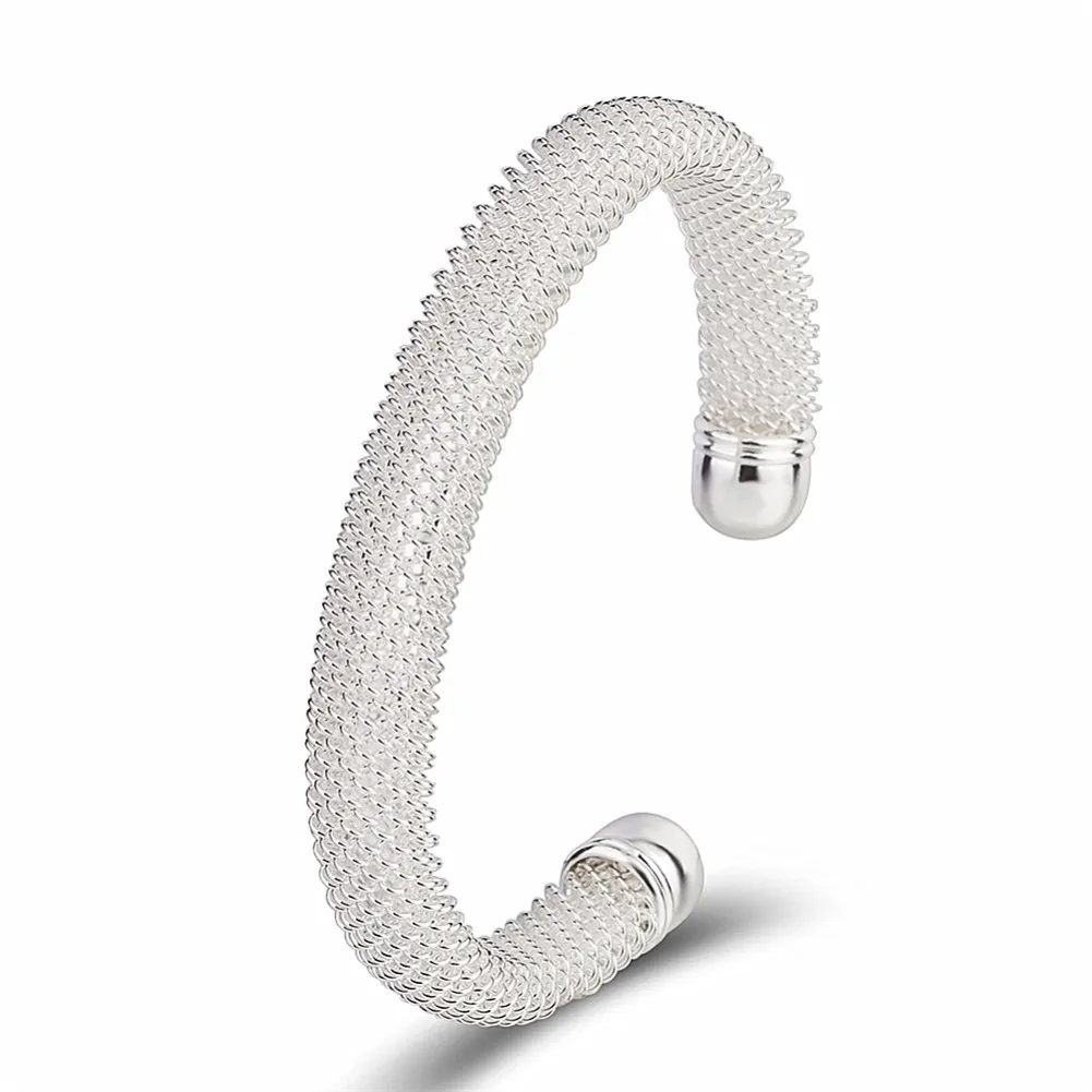 

European and American Fashion Brand Jewelry Medium Open Mesh Plating Fashion Silver Plated Bracelet