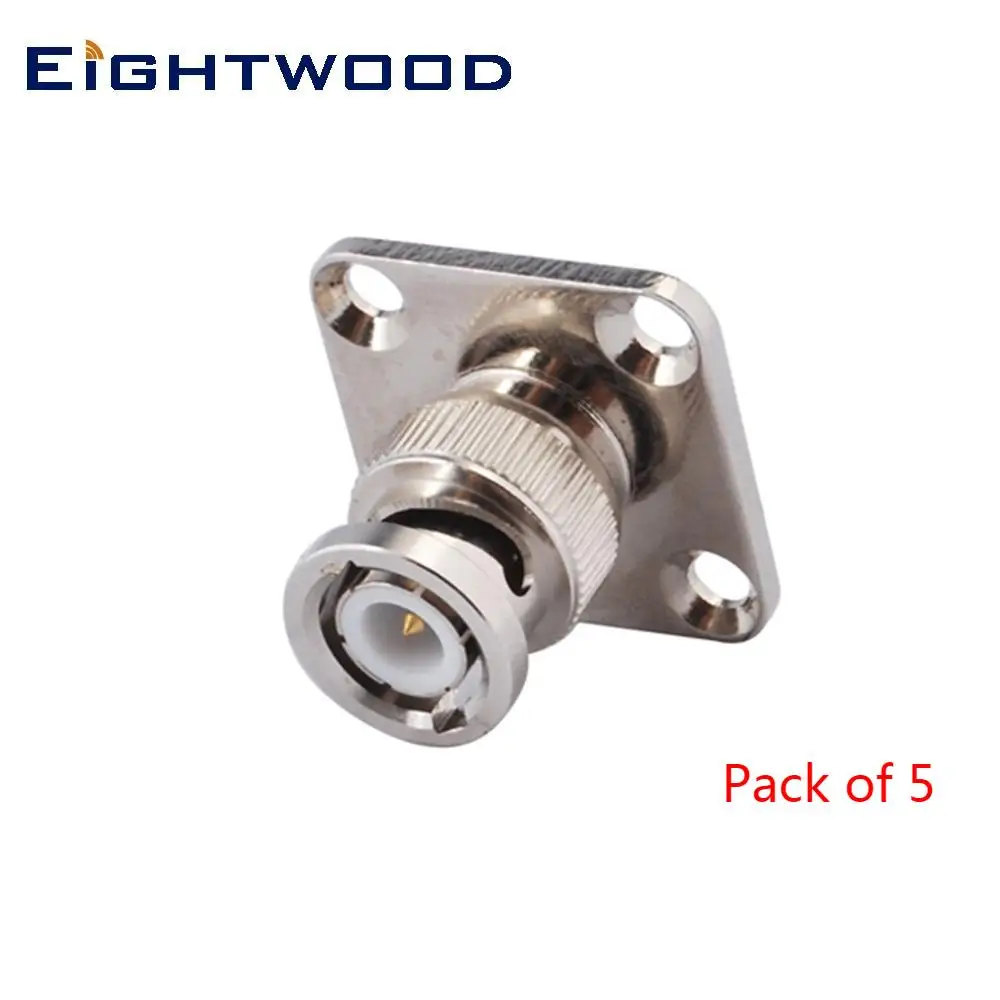 

Eightwood BNC Plug Male RF Coaxial Connector Adapter Straight 4 Hole Panel Mount with Solder Cup 50 Ohm for Antenna Telecom 5PCS