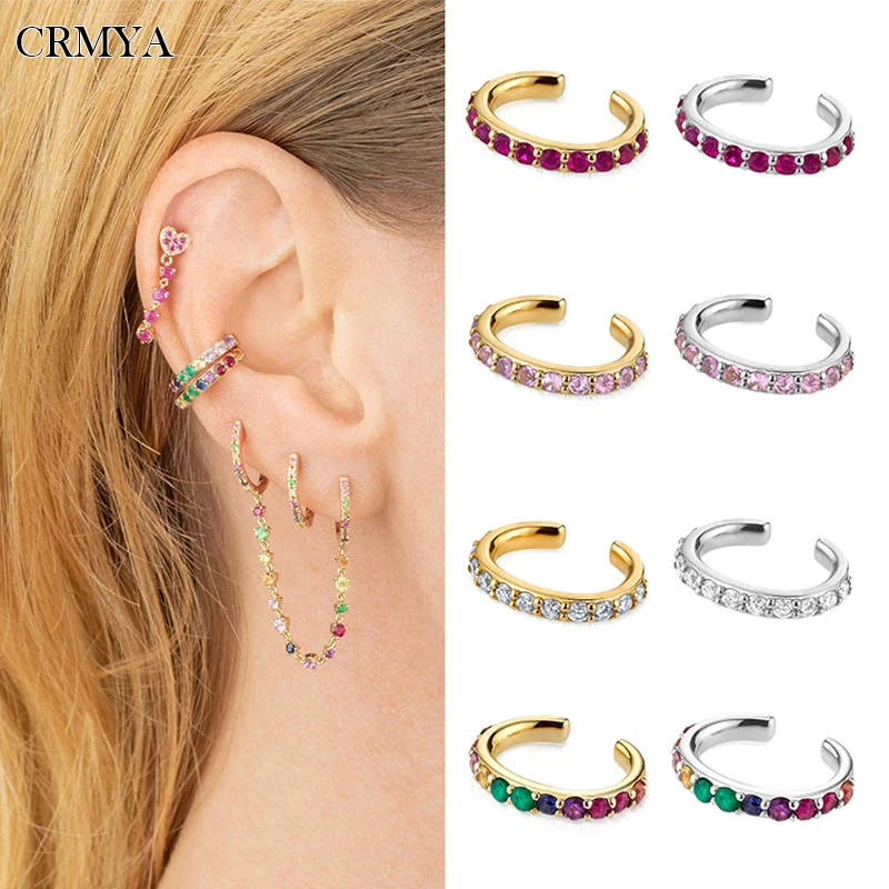 

CRMYA Gold Silver Filled Ear Cuff for Women Vintage Color CZ Zircon Fake Piercing Women's Clip Earrings 2022 Jewelry Wholesale