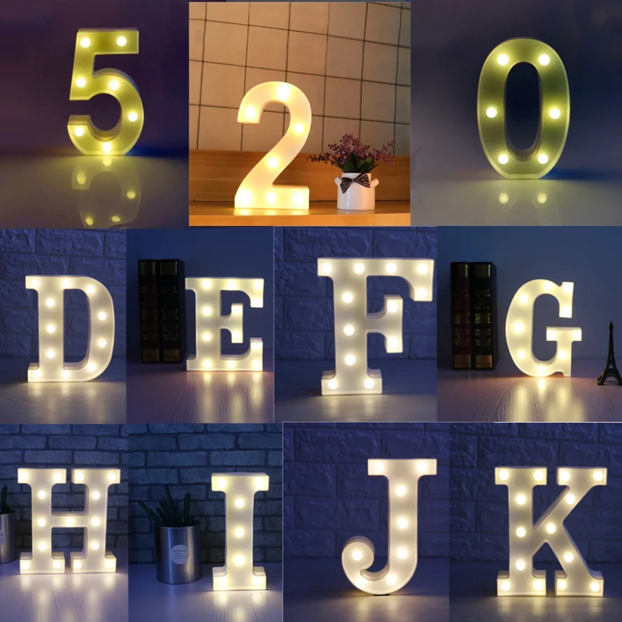 

Decorative Letters Alphabet Letter LED Lights Luminous Number Lamp Decoration Battery Night Light Party Bedroom Decoration.