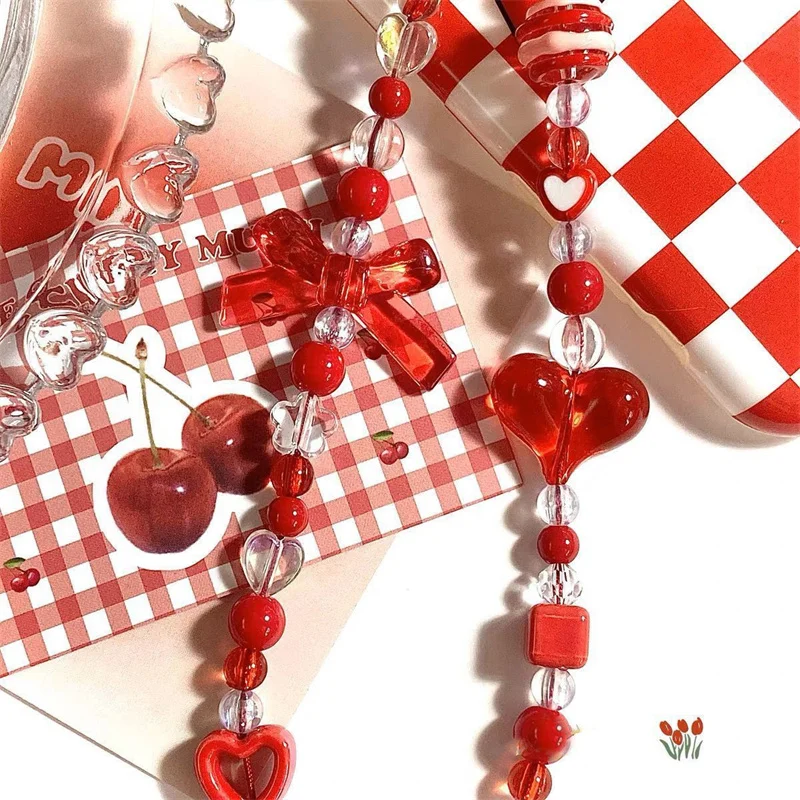 Милый красный цвет сердце кулон лук телефонная цепочка подвесной ремешок для