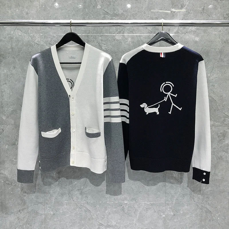 

Original Sweater THOM New Preppy Embroidered Design Luxury Men's Sweatshirt High Quality Unisex Famous Cardigan TB Coat