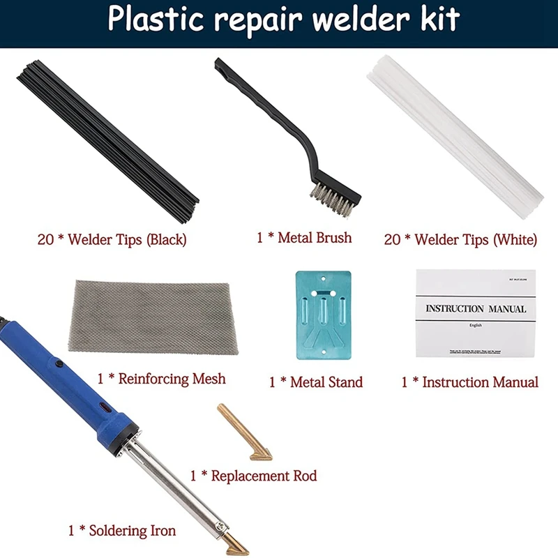 

Plastic Welder Repair Kit, 80W Iron Plastic Welding Kit With Rods, Welder Tips, For Kayak, Canoe, DIY, Toy US Plug