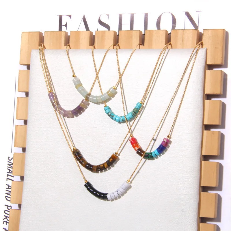 

2023 Natural Stone Beads Necklace Wholesale Fashion Design Simple Crystal Beaded Gold Color Necklace Chokers for Women Jewelry