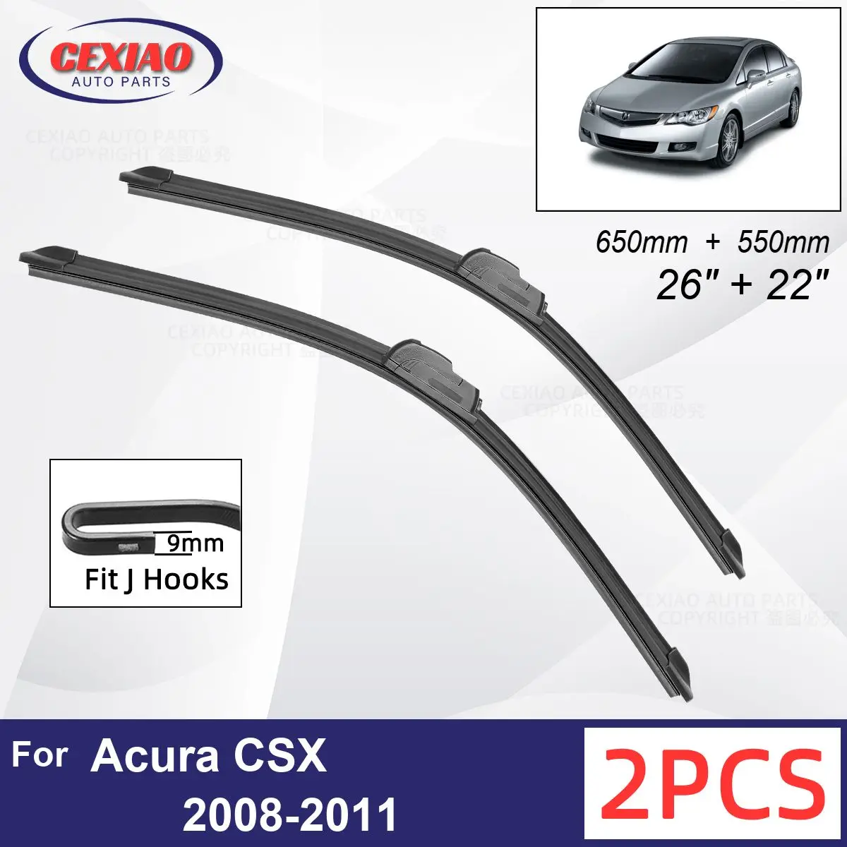 

Car Wiper For Acura CSX 2008-2011 Front Wiper Blades Soft Rubber Windscreen Wipers Auto Windshield 26" 22" 650mm 550mm