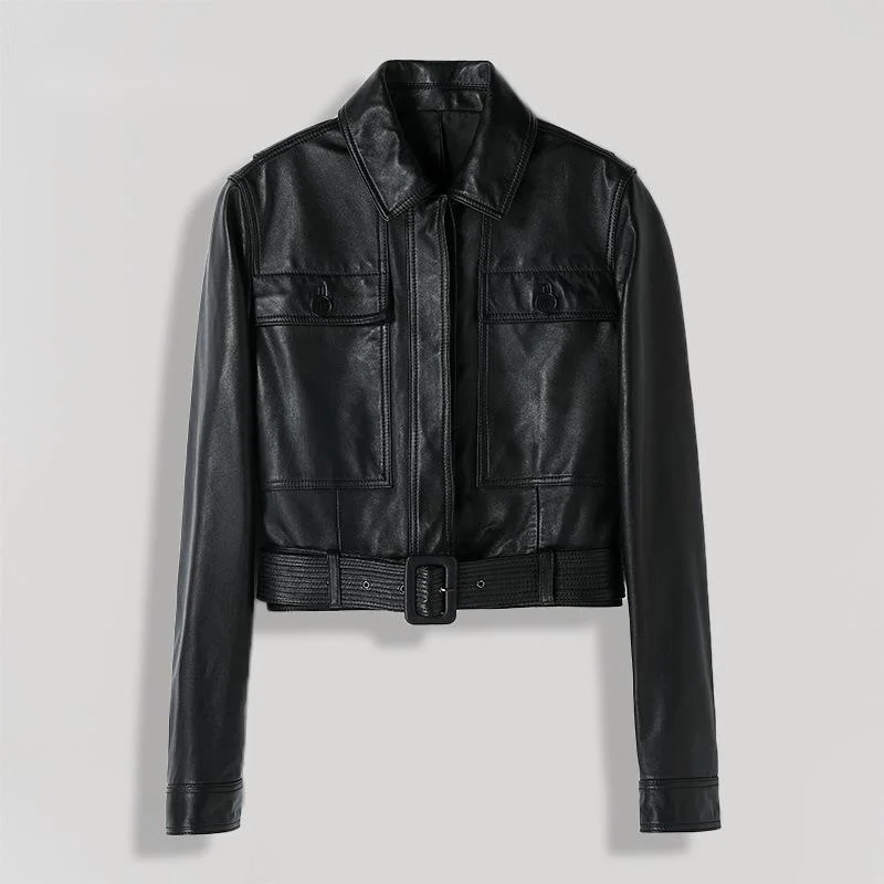 Куртка Haining из натуральной кожи Женская куртка короткая и облегающая Корейская