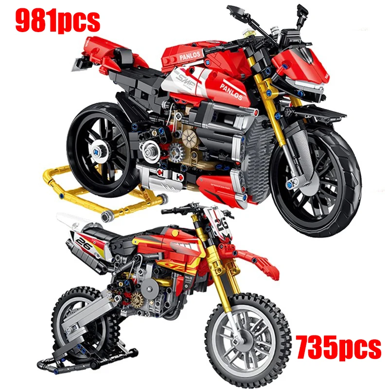 

981PCS MOC Technical Expert Construction Racing Motorcycle Building Blocks City Speed Race Motorbike Bricks Toys for Children