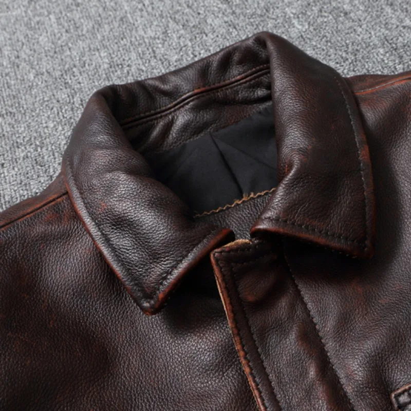 Мужская кожаная куртка коричневая или красная винтажная из 100% натуральной