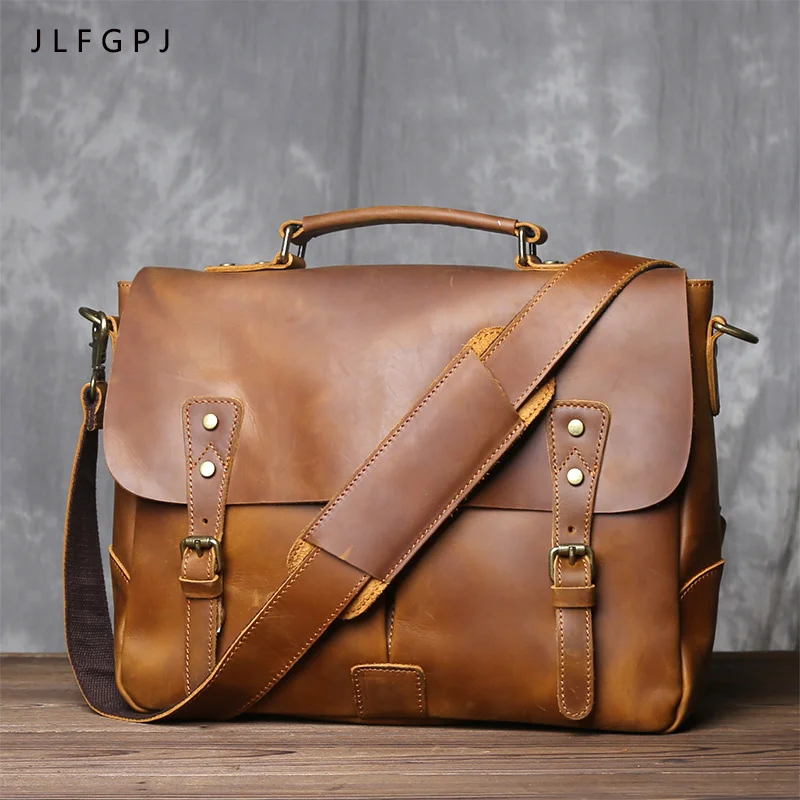 

Handbag Retro Crazy Horse Leather Men's Genuine Leather One Shoulder Messenger Bag Headpiece Layer Cowhide Briefcase