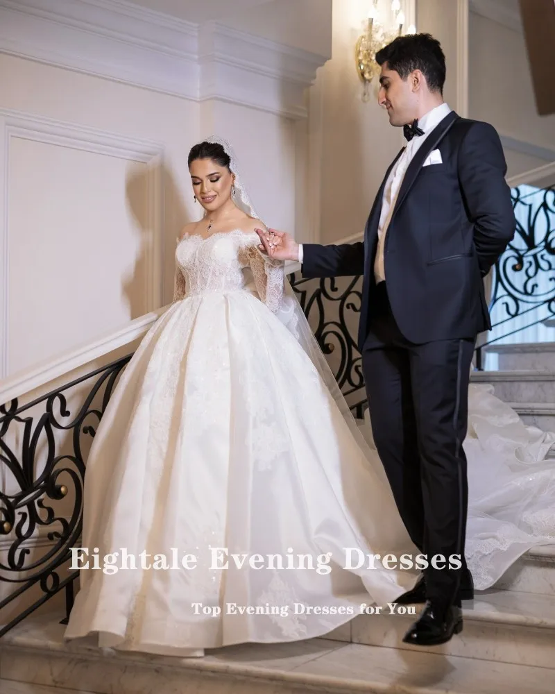 Eightale Элегантное свадебное платье в стиле бохо с открытыми плечами атласное