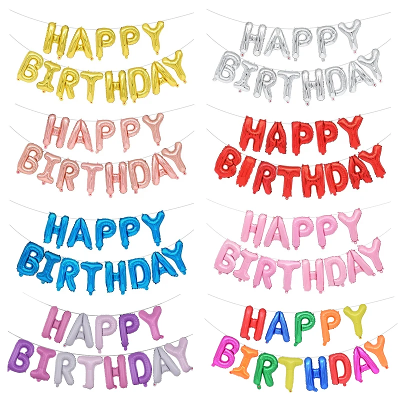 

13pcs Happy Birthday Letter Balloons Rose Gold Alphabe Foil Balloon for Adult Kids Birthday Party Decoration Globos Baby Shower