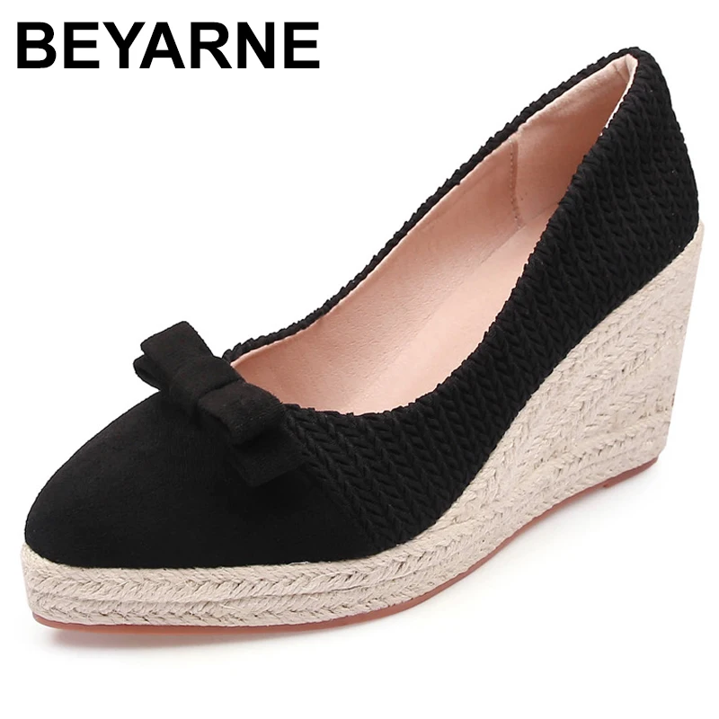 Эспадрильи на танкетке женские туфли-лодочки с острым носком платформе бантом