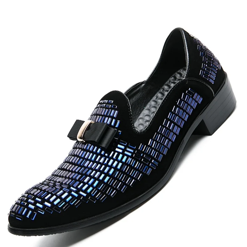 

2022 Men Evening formal Dress Rhinestone Shoes Loafers Casual Prom Wedding Party Leather slip on Shoes Men Silver Plus Size 13