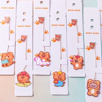 korea cute cartoon kawaii little tiger chain bookmark student stationery book page clip creative pendant metal office learn gift