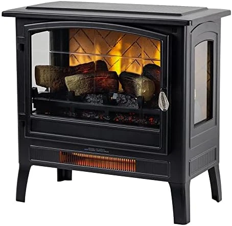 

Freestanding Fireplace Stove Heater in Cream | Provides Supplemental Zone Heat with Remote, Multiple Flame Colors, Metal Design