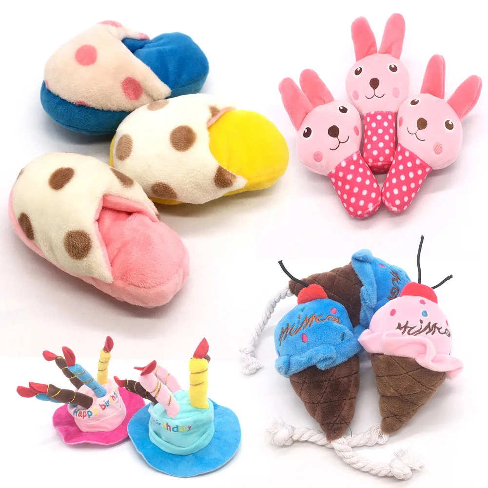 

Plush Rabbit Cake Dog Chew Squeaky Toy Bite Resistant Pet Cleaning Teeth Sounding Dolls Puppy Playing Training Fleece Toy