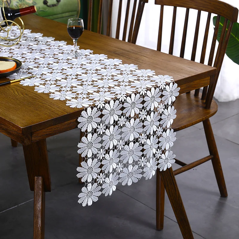 

Light Luxury White Table Runner Lace Hollowed Out Coffee Table Cloth TV Counter Cloth Home Party wedding table decoration