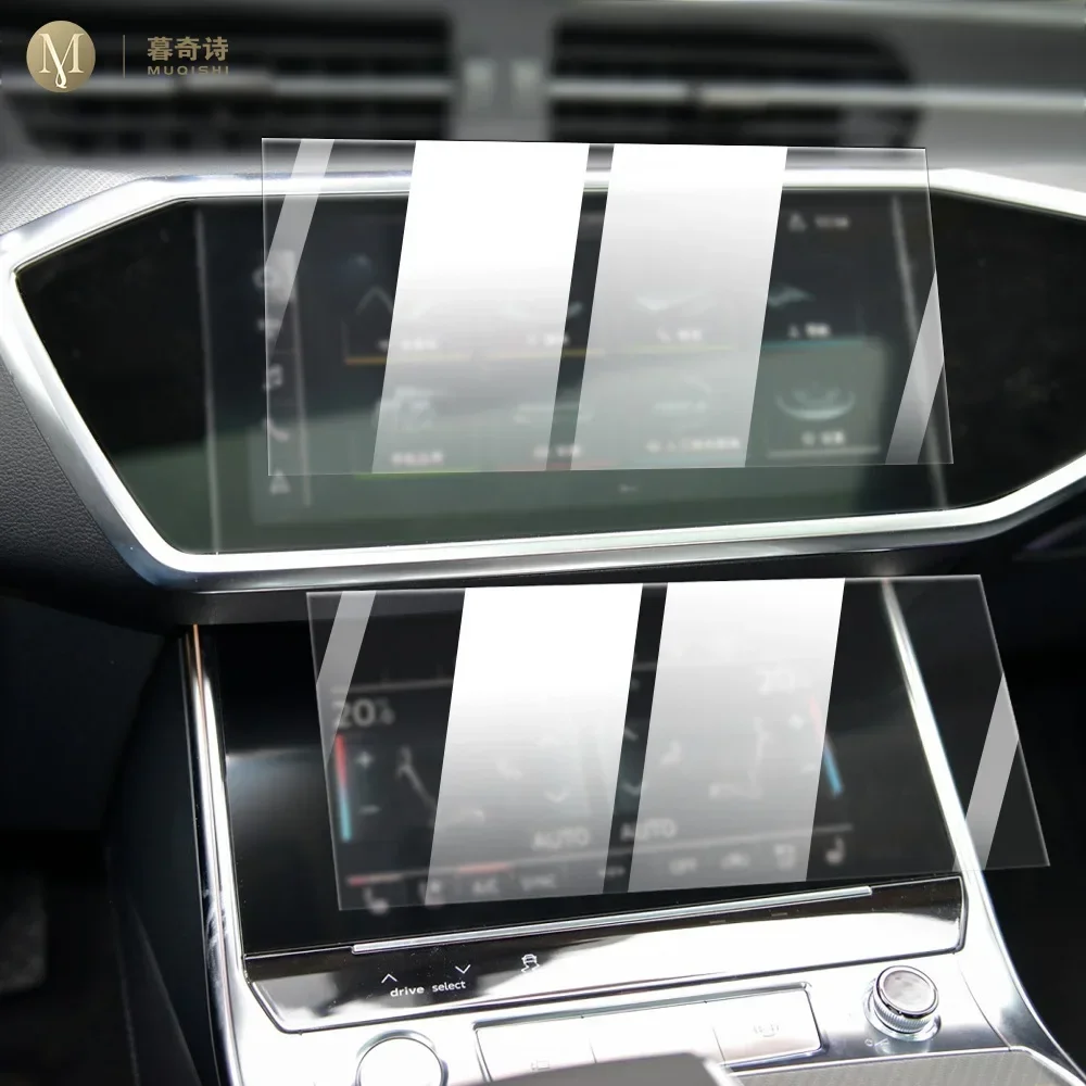 wyświetlacz LCD MUQSHI zapobiegający odciskom palców szkło hartowane 9H folia ochronna na ekran nawigacji samochodowej do Audi A6/A7 2019-2024